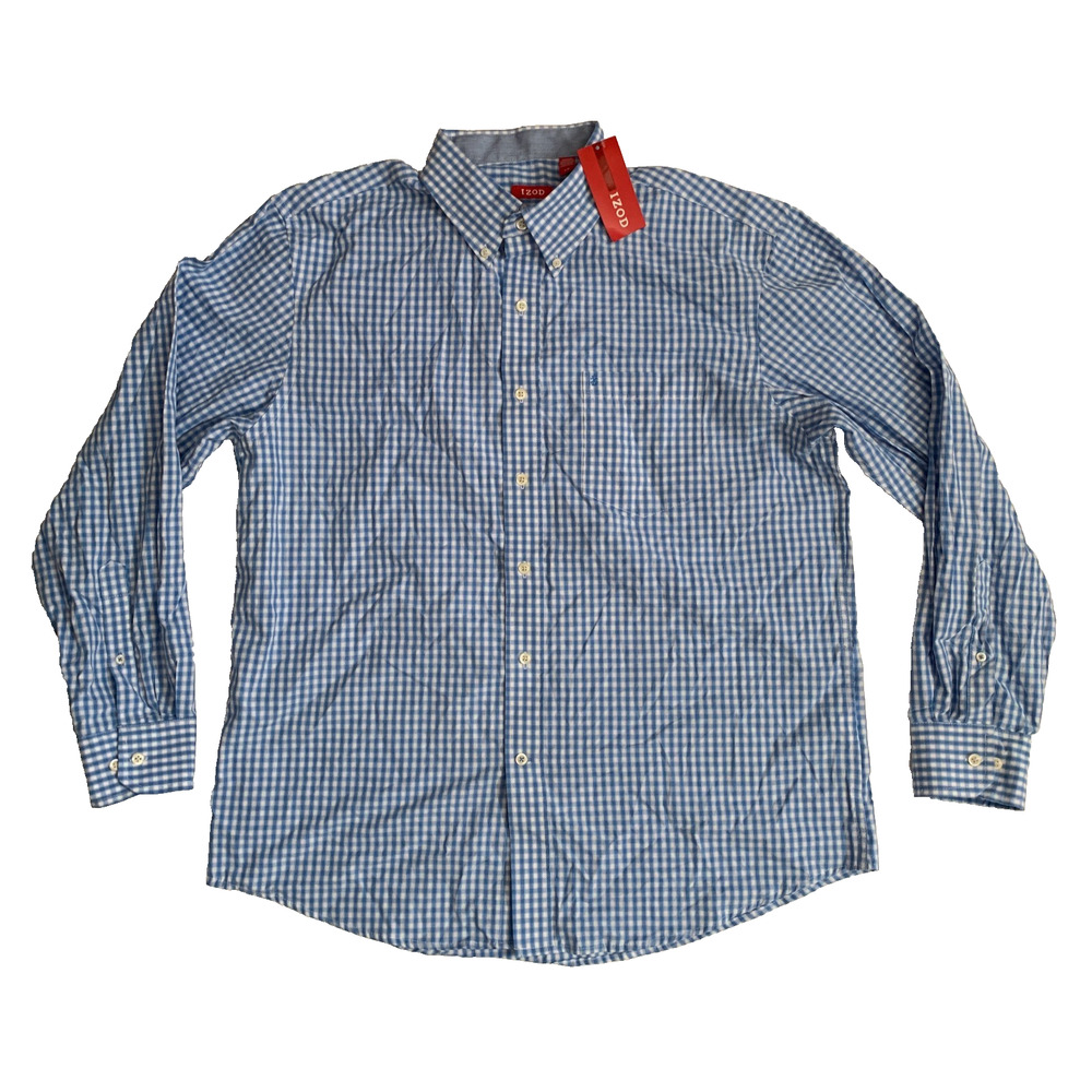 Izod Men's Size L Button Down Long Sleeve Essentials Check Regular Fit Shirt New - Picture 2 of 14